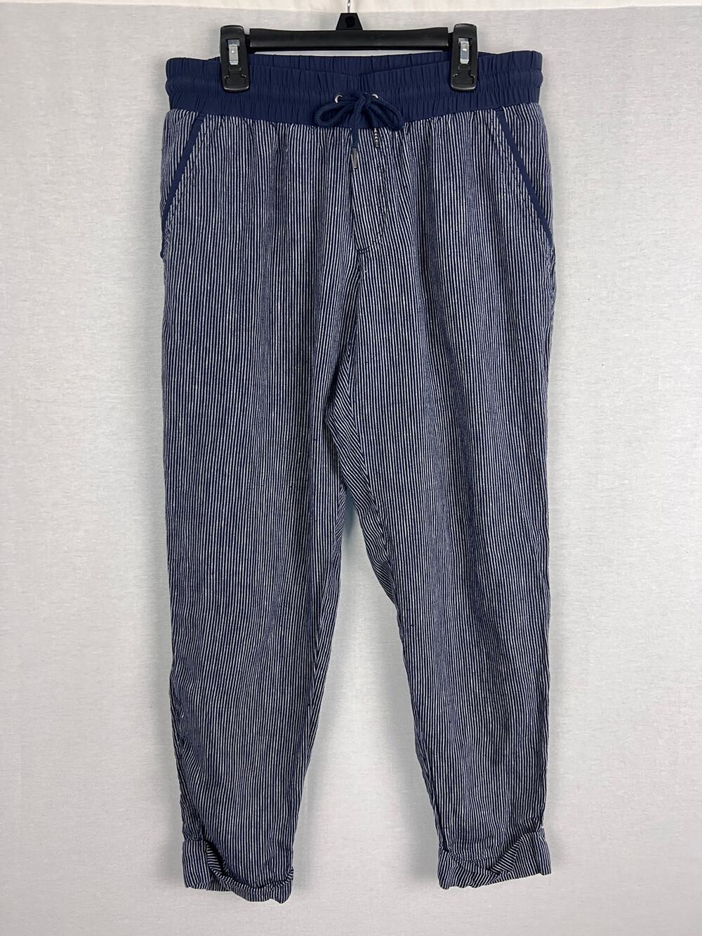 Athleta Pants Womens 8 Blue Stripe Bali Linen Nautical Beachy Coastal Summer